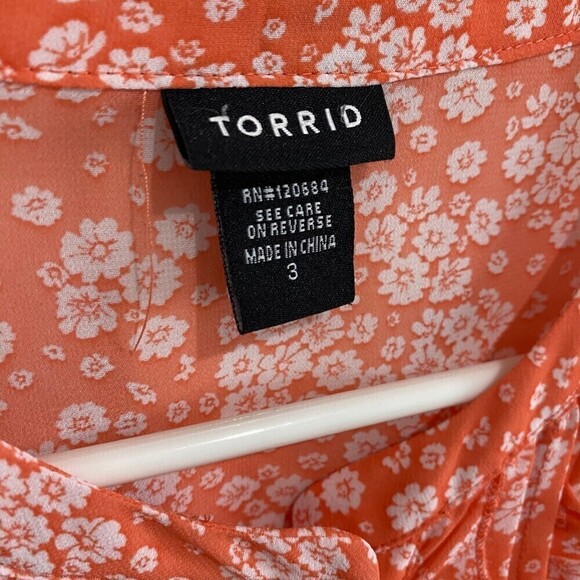 Torrid Sheer Floral Ruffle Button Front Smocked Blouse - Picture 3 of 6